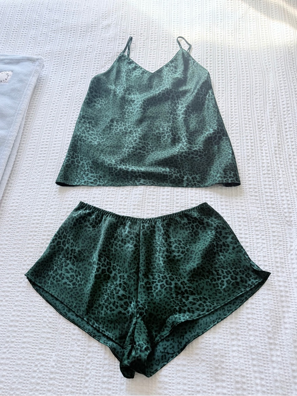 Victoria's Secret Emerald Green Leopard Satin Cami & Short Set